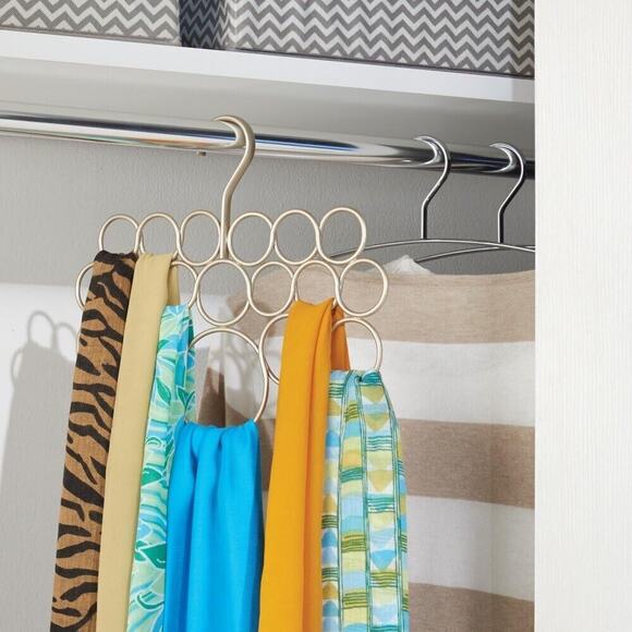 Axis Scarf Holder with 18 Rings iDesign Unisex for Scarves Ties Belts, Champagne - Picture 3 of 6